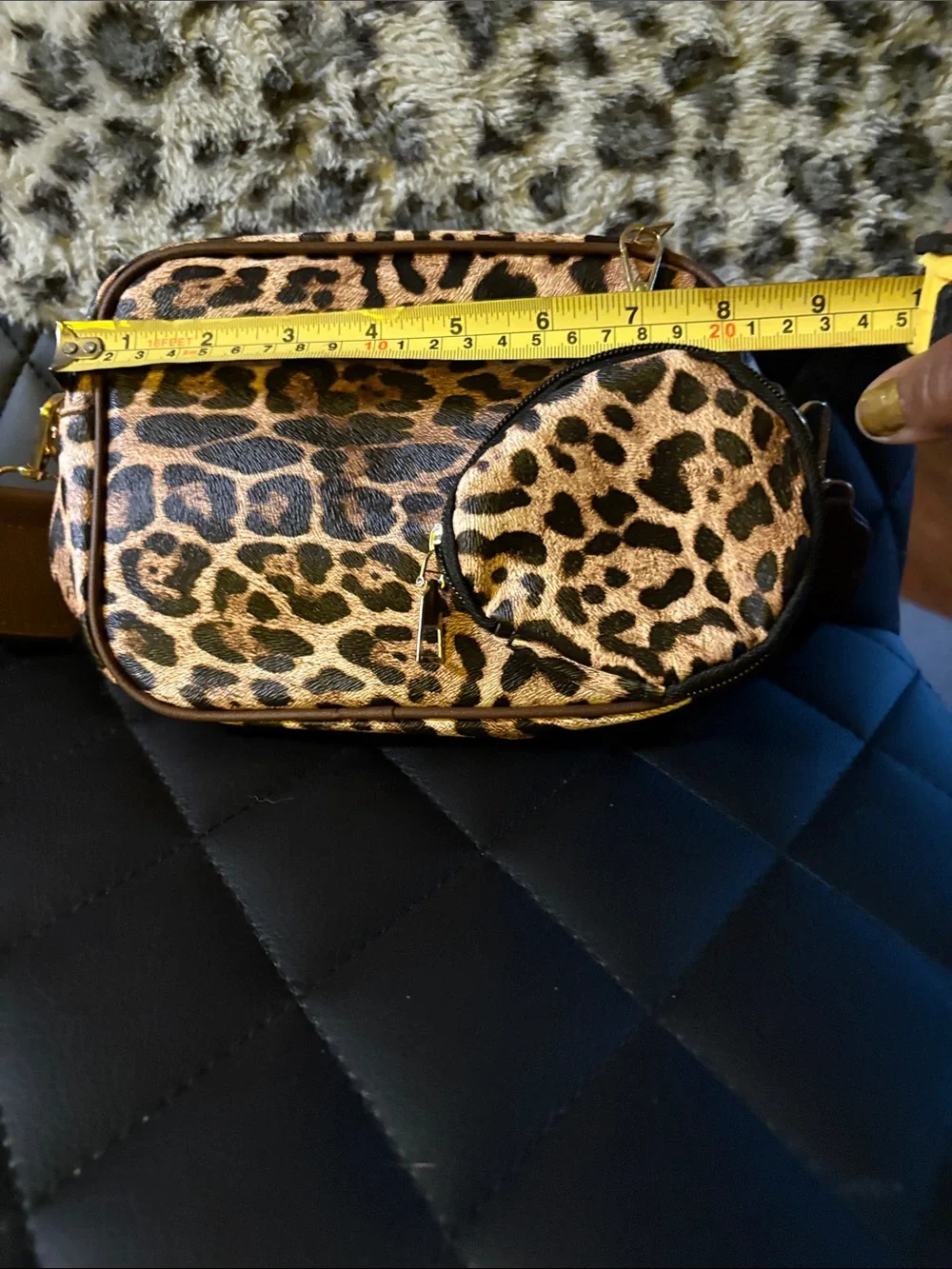 Leopard Print Crossbody Bag with Removable Strap - Brown